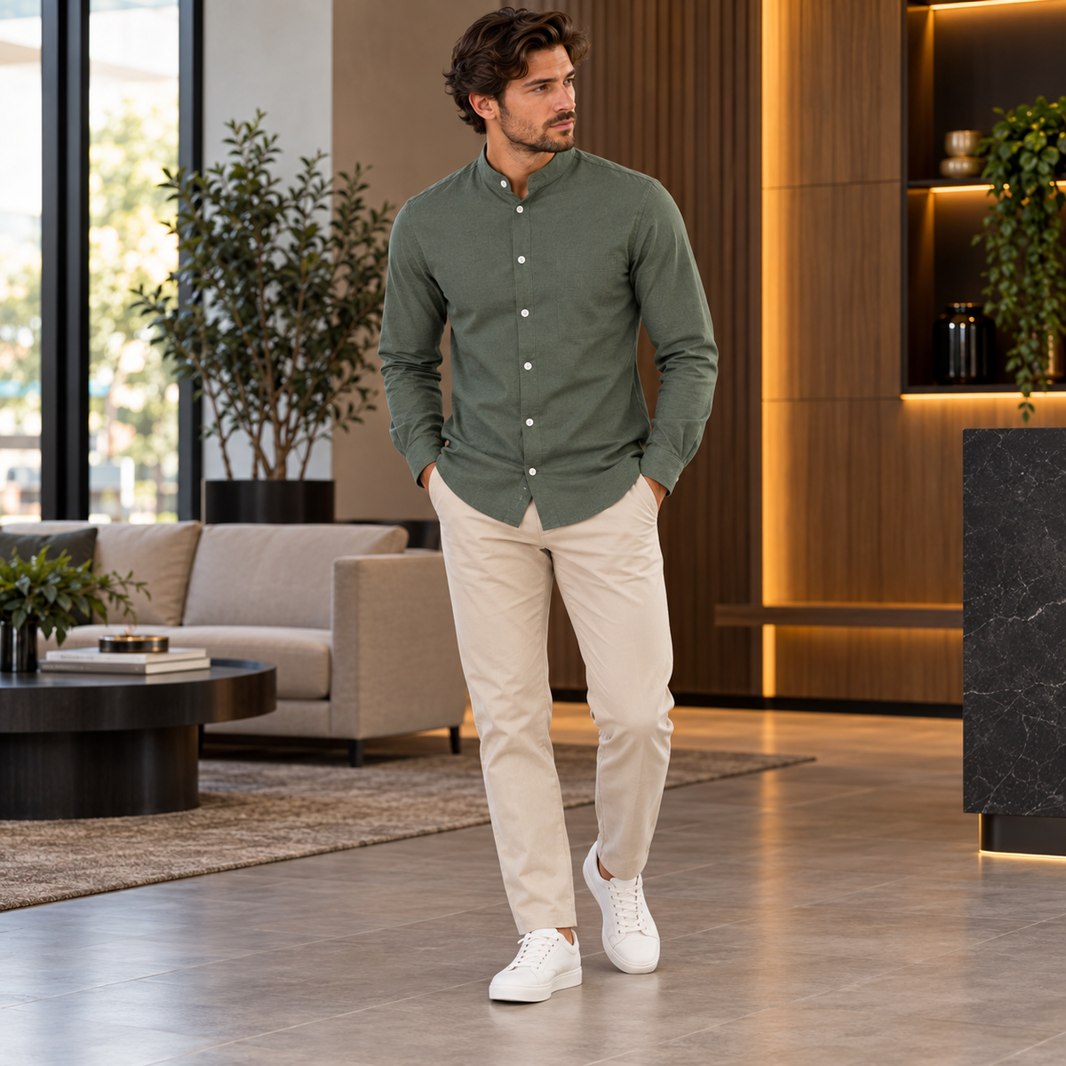 Camisa Masculina Gola em Pé Valcanto