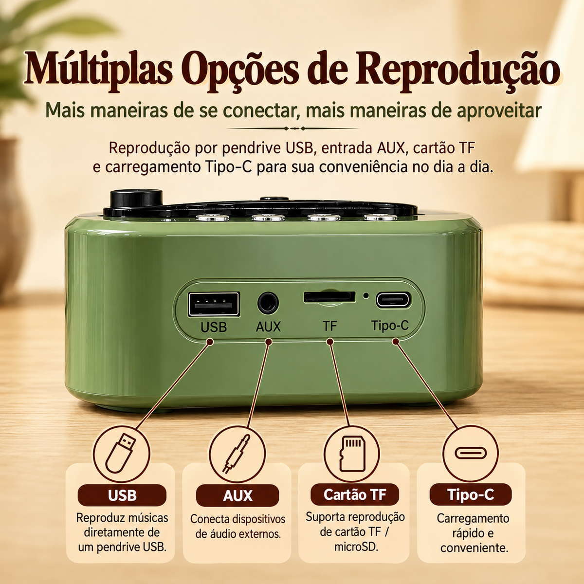Caixa de Som Portátil Retrô Vinolume