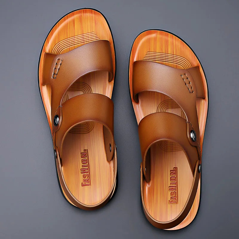 Sandália Masculina de Couro Genuíno Confortável e Estilosa
