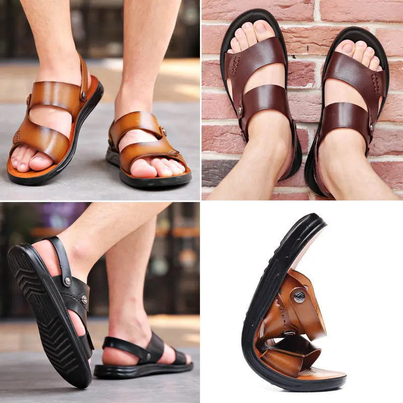 Sandália Masculina de Couro Genuíno Confortável e Estilosa