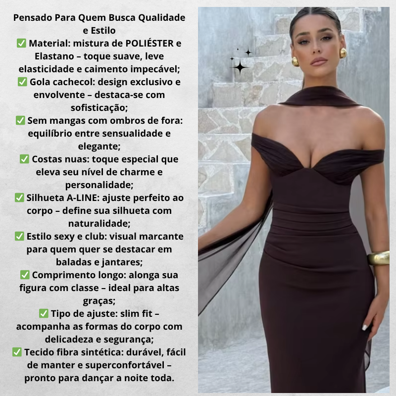 Vestido Longo Feminino com Gola Cachecol Mozision