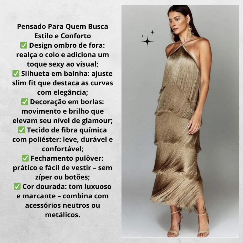 Vestido Longo Feminino de Camadas Ombro de Fora