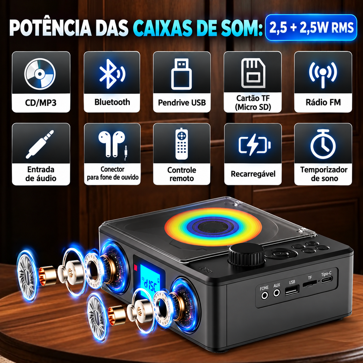 CD Player Portátil Bluetooth Discora