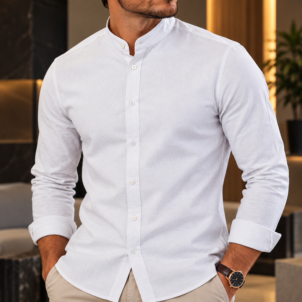 Camisa Masculina Gola em Pé Valcanto