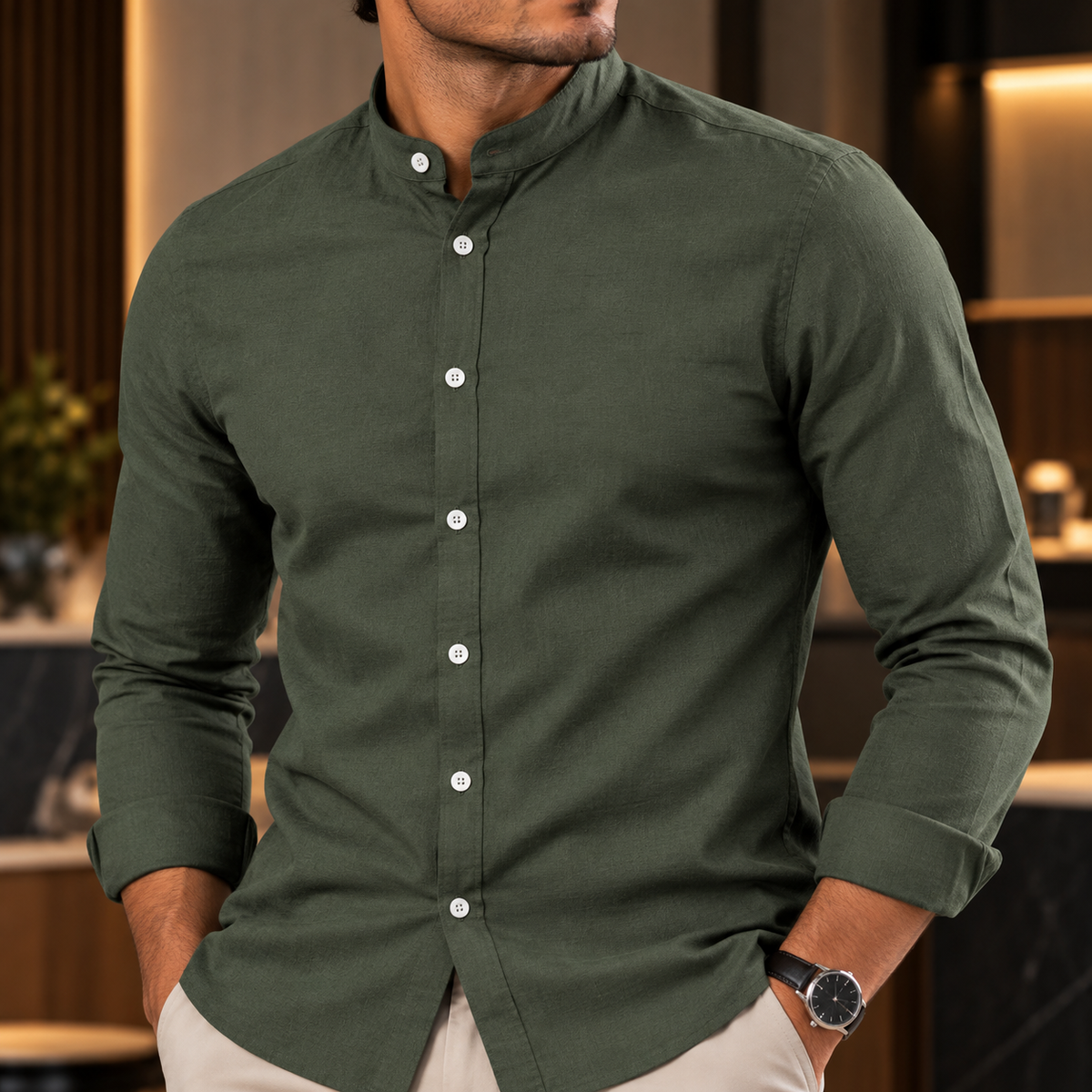 Camisa Masculina Gola em Pé Valcanto