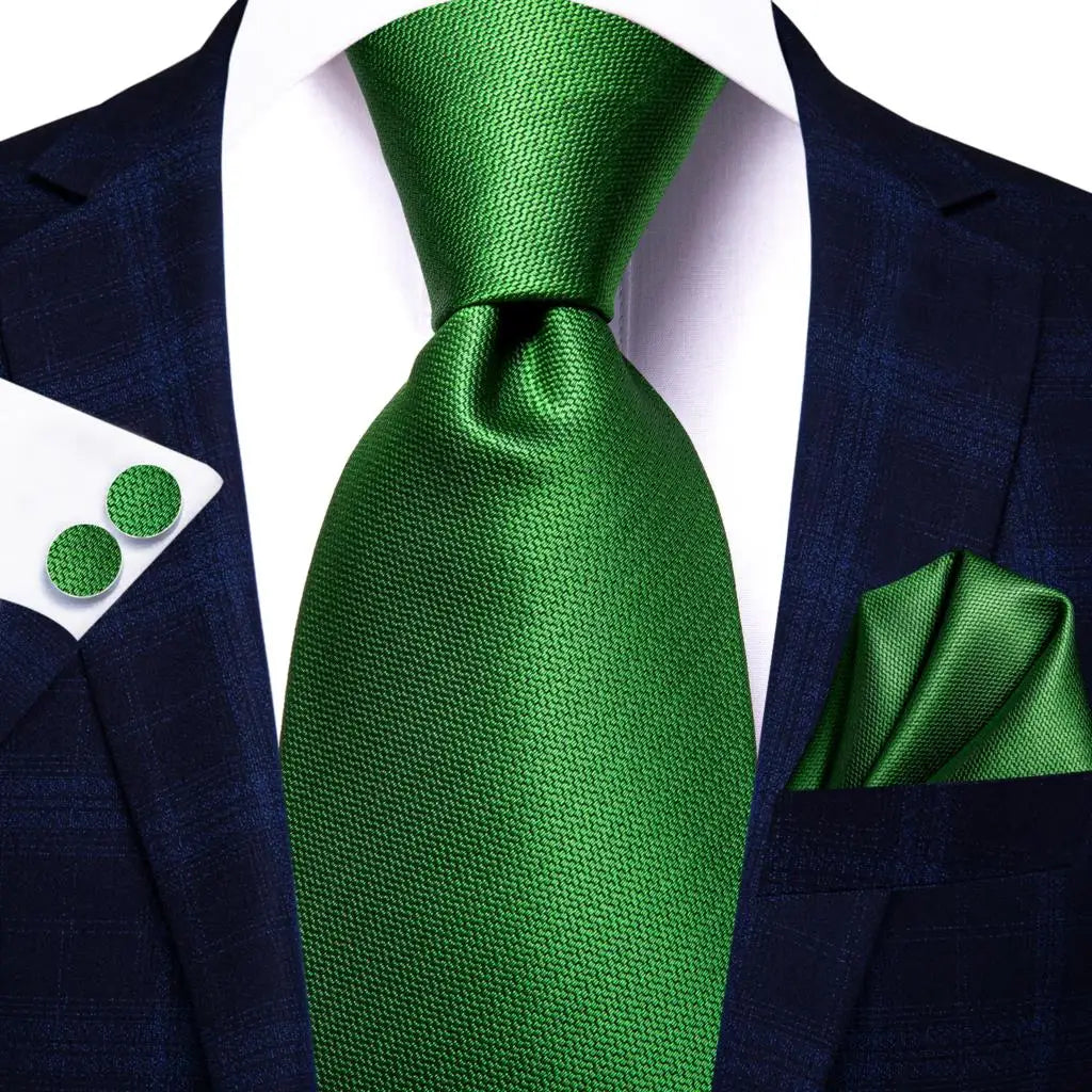 Gravata Masculina Seda Jacquard Verde 8.5 cm com Acessórios