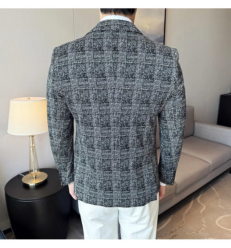 Blazer Masculino Xadrez Estilo Britânico Elegante e Moderno