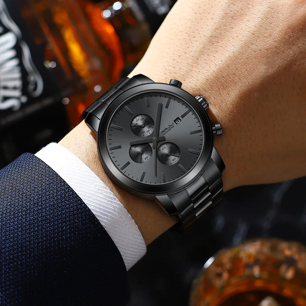 Relógio Masculino de Luxo em Aço Inoxidável Preto