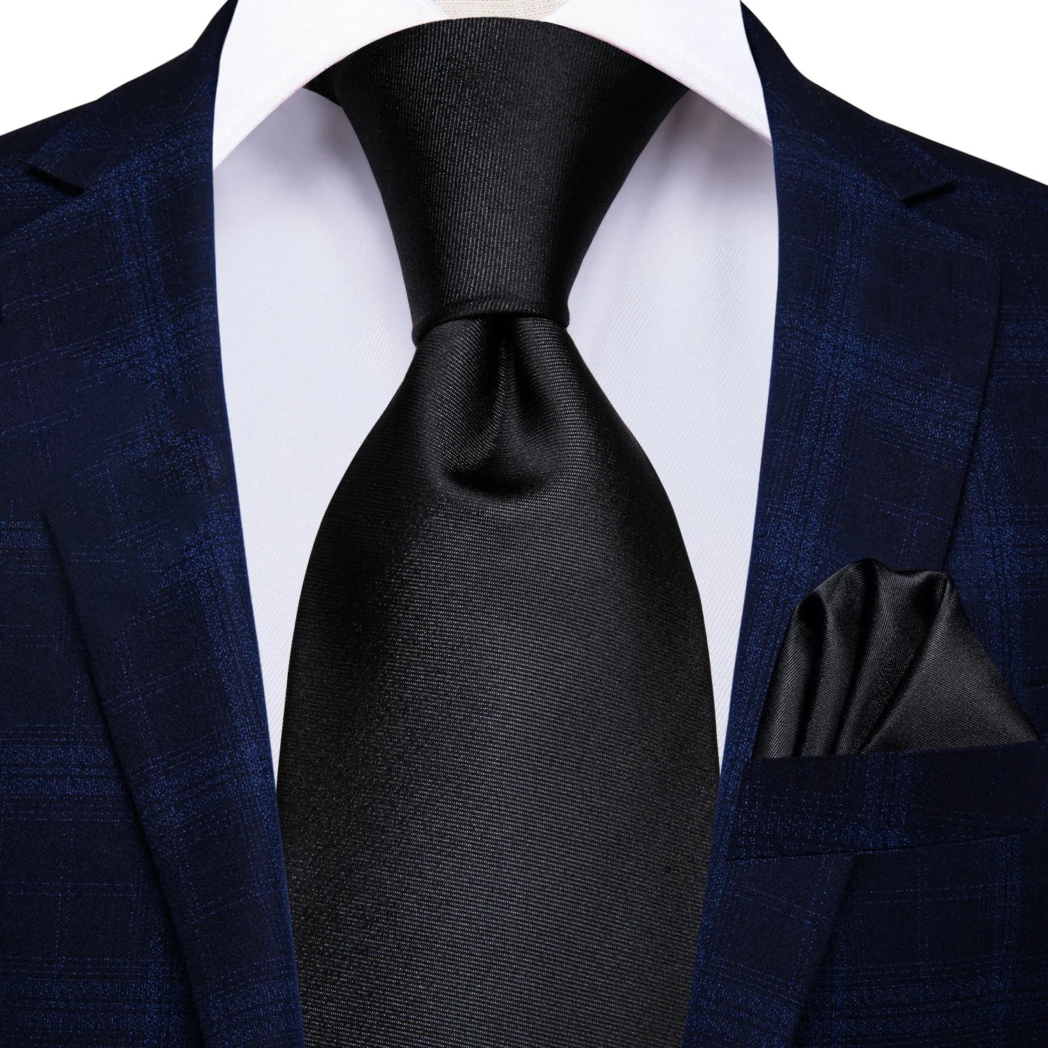 Gravata Masculina Preto Clássico com Lenço de Bolso