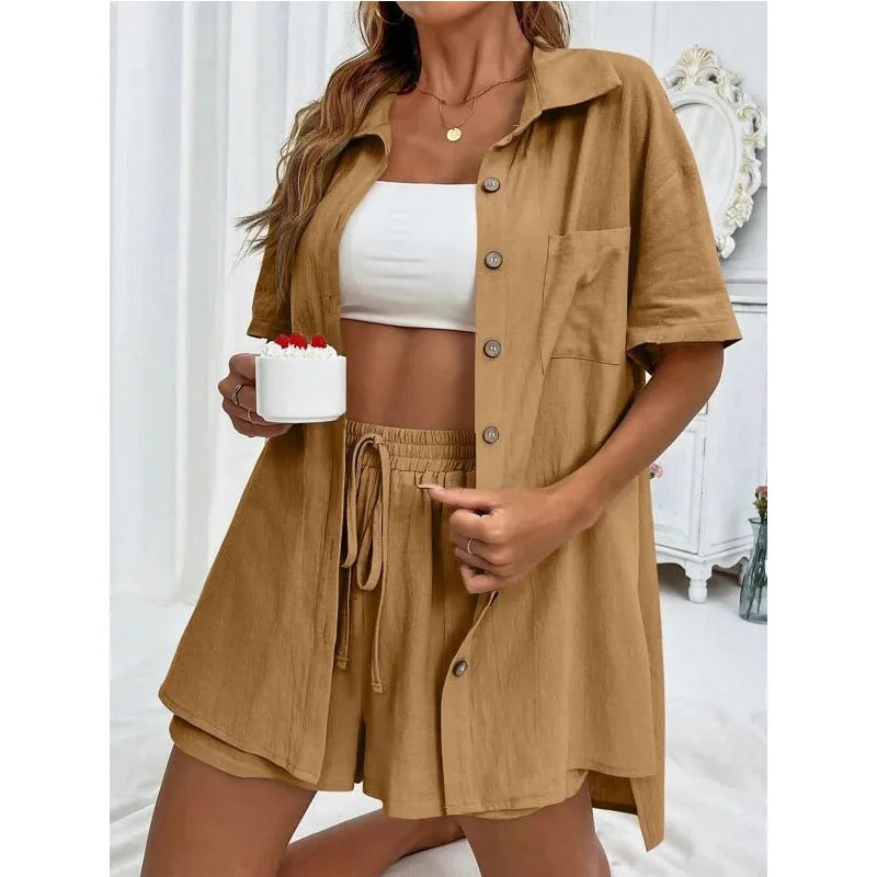 Conjunto Feminino Casual 2 Peças Short e Blusa Comprida