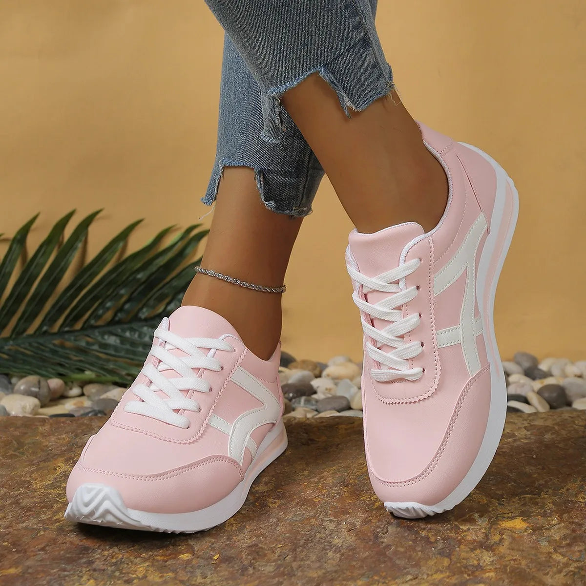 Tênis Feminino Casual de Couro PU Antiderrapante