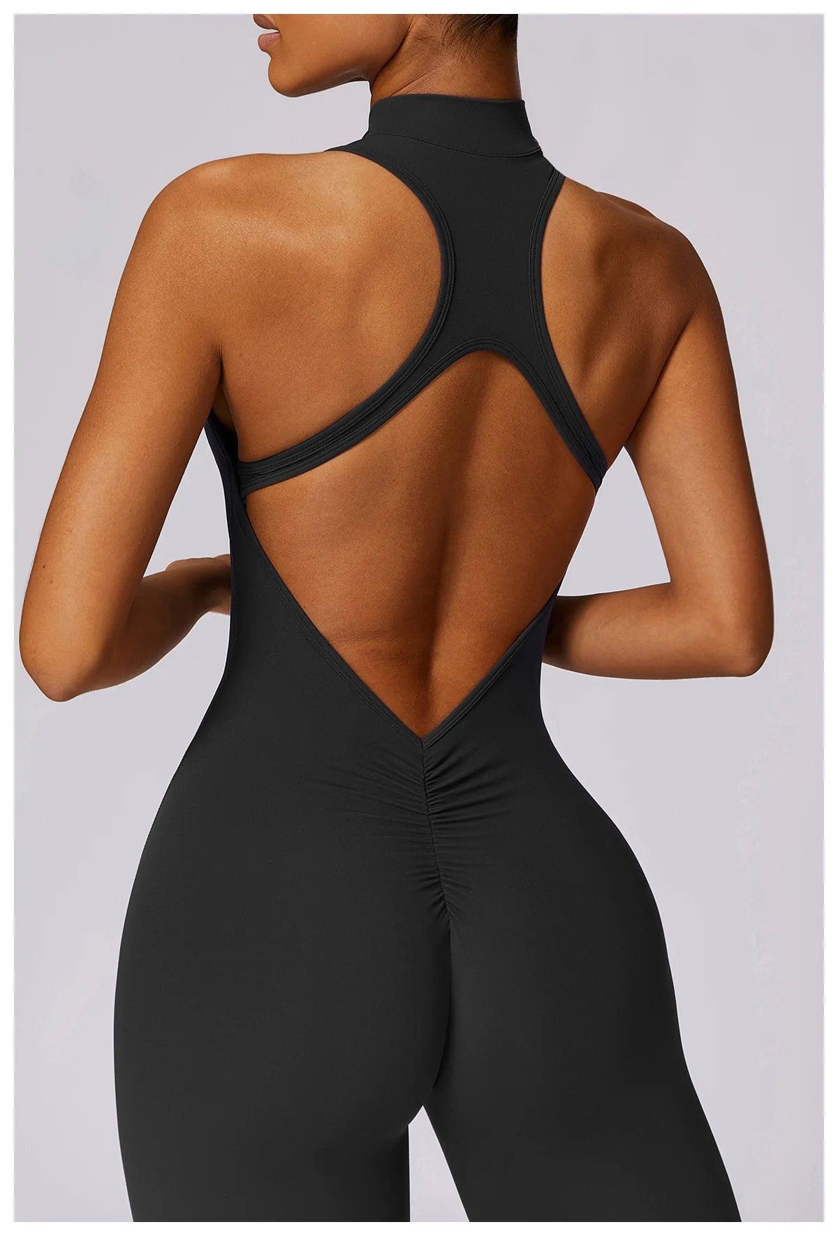 Macacão Feminino Fitness V-Back com Zíper