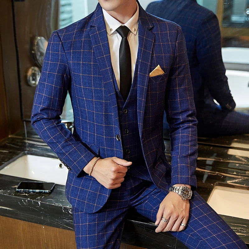 Terno Masculino Casual Xadrez de Um Botão