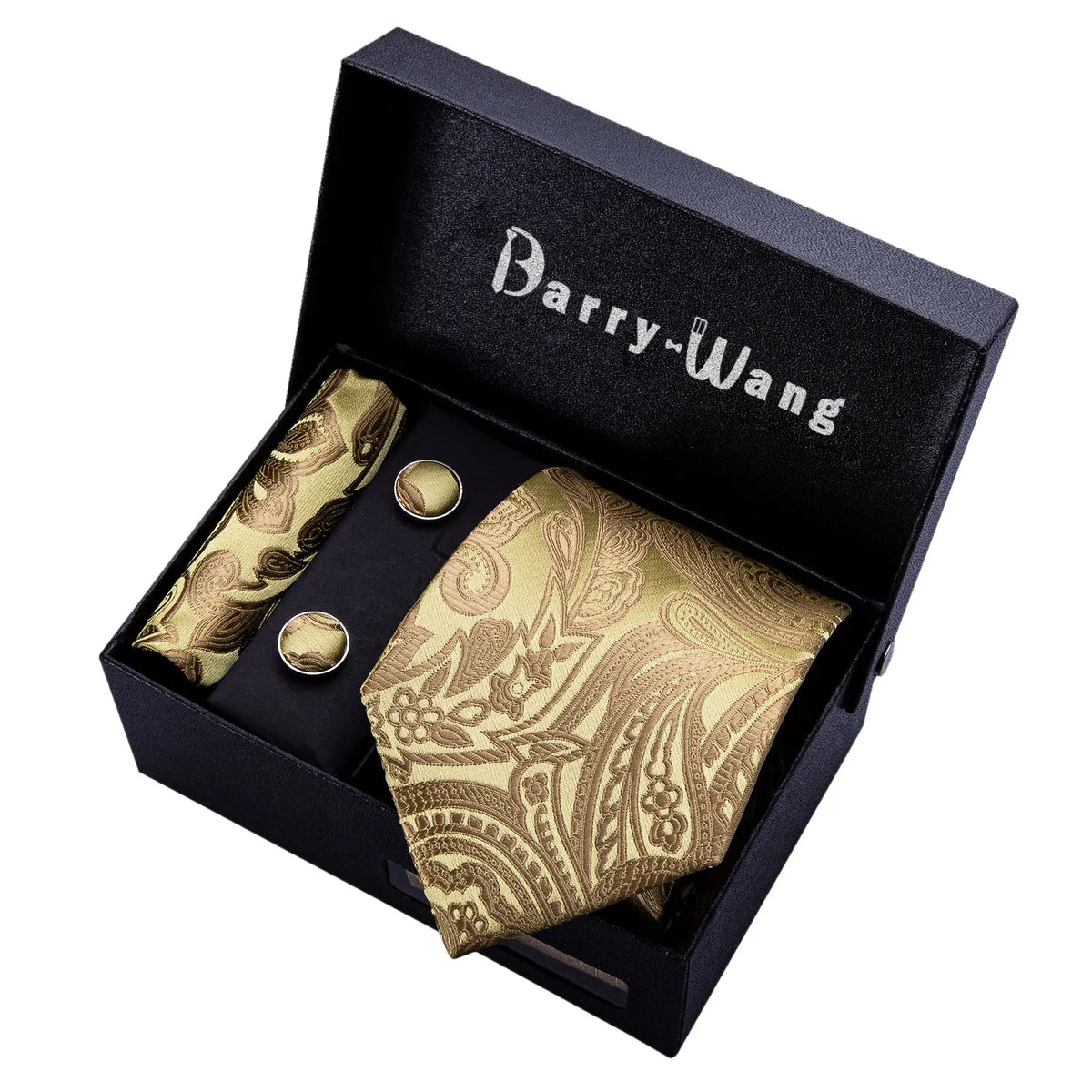 Gravata Masculina de Luxo Dourada com Estampa Paisley