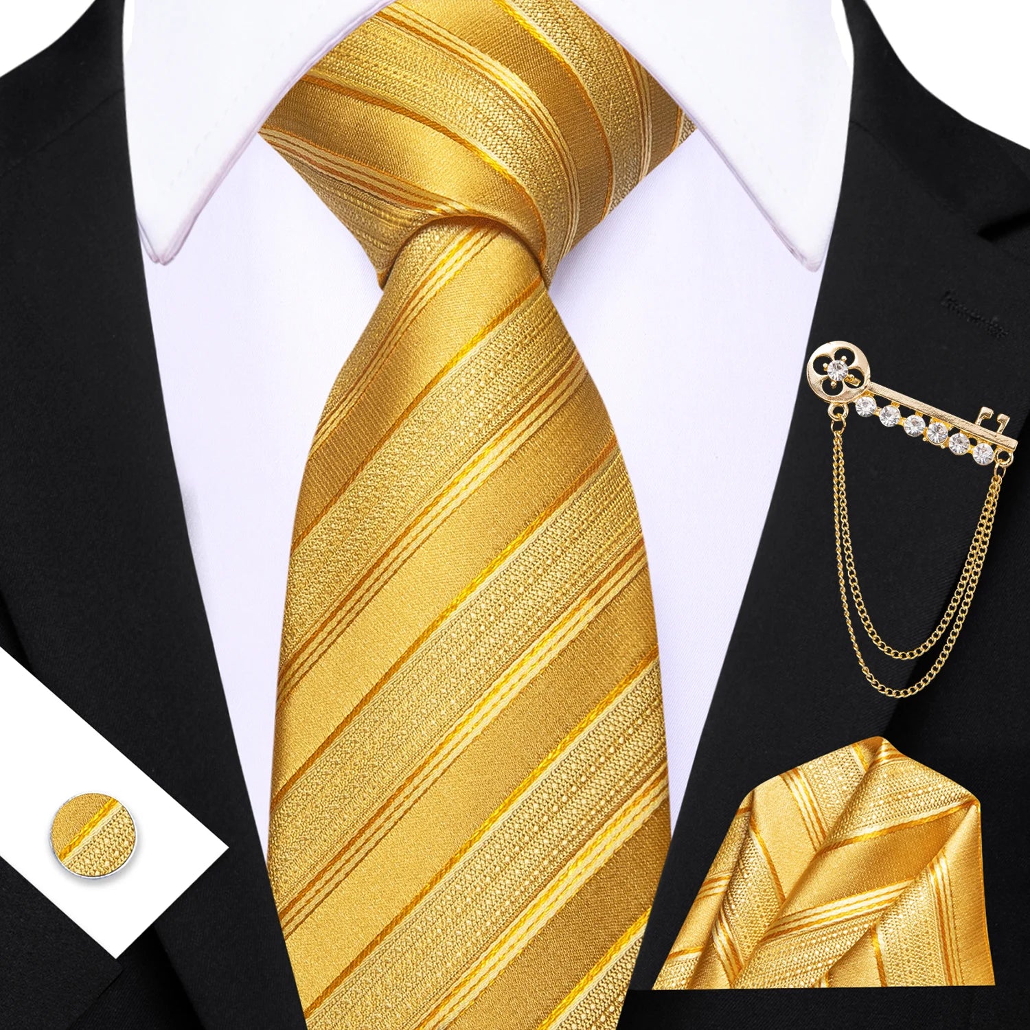 Conjunto de Gravata Masculina com Broche e Lenço