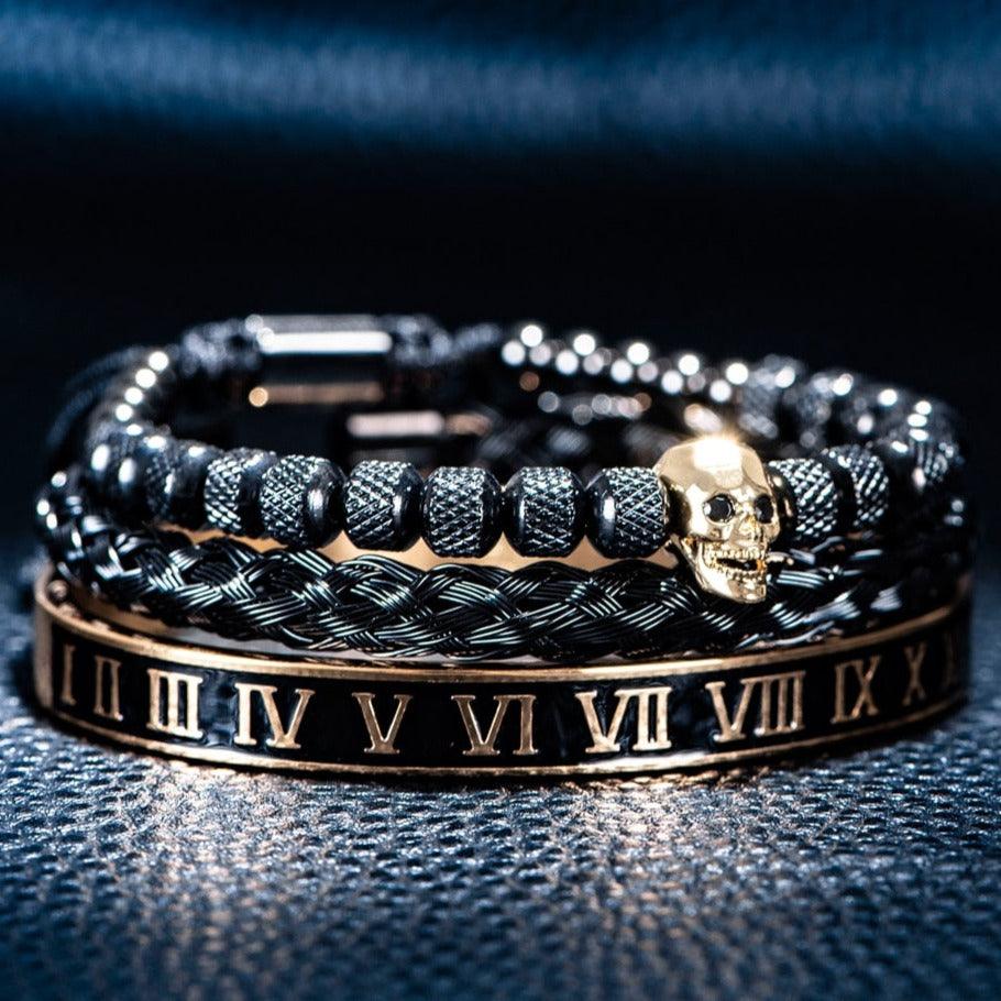 Pulseira Masculina de Aço Inoxidável com Pingente de Caveira