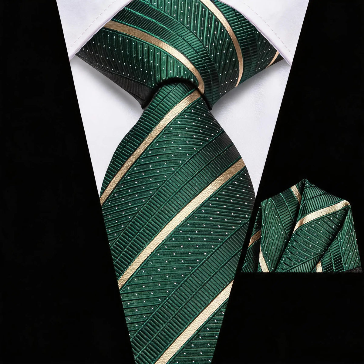 Gravata Masculina Clássica Listrada com Lenço de Bolso