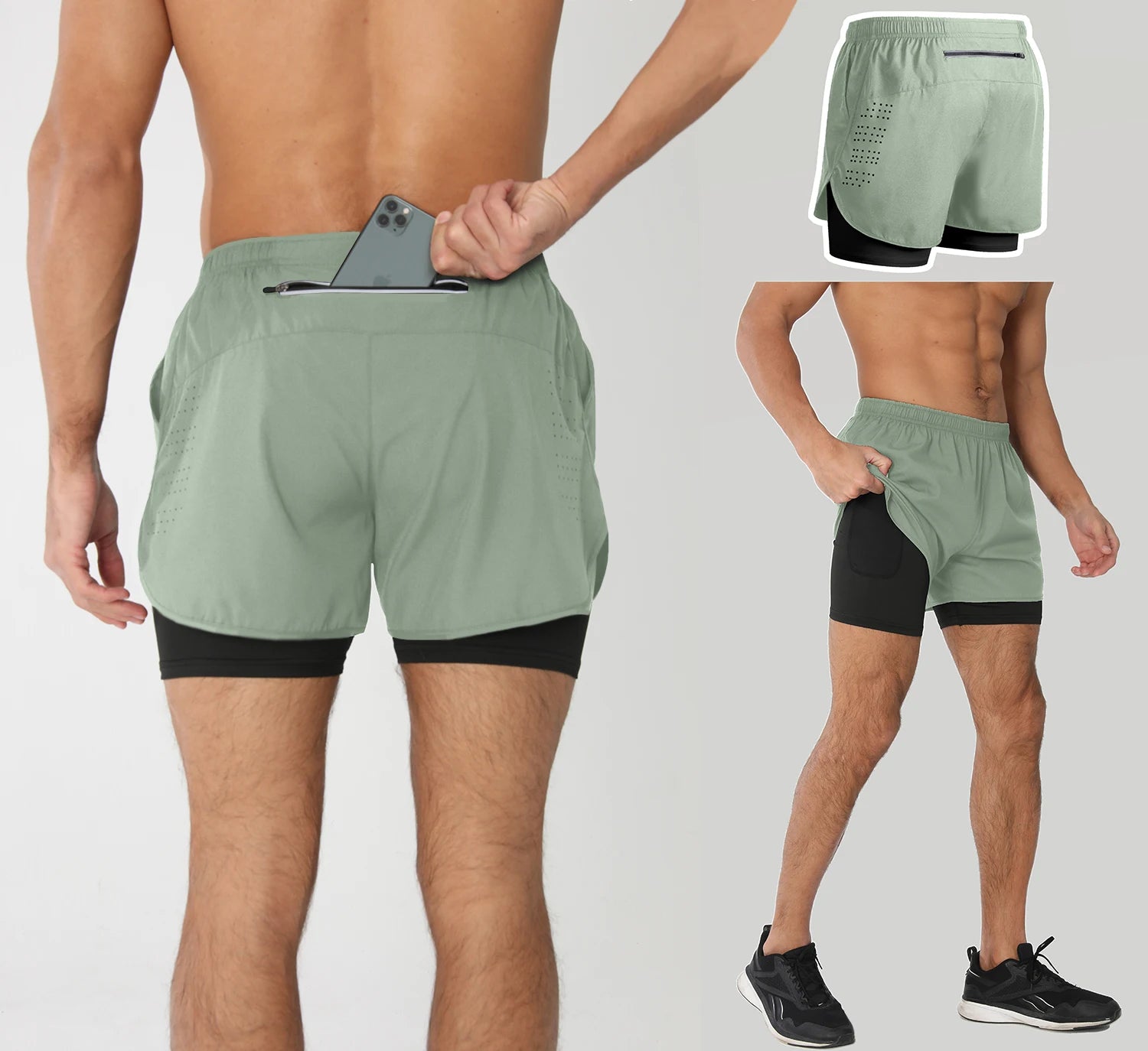 Short Masculino De Corrida Dupla Camada Secagem Rápida