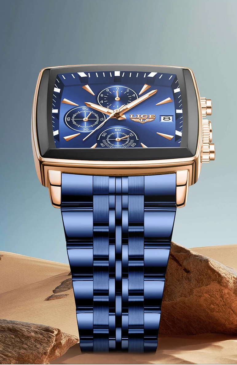Relógio de Pulso Masculino Quadrado Pulseira de Aço by Loja Bruna Modas