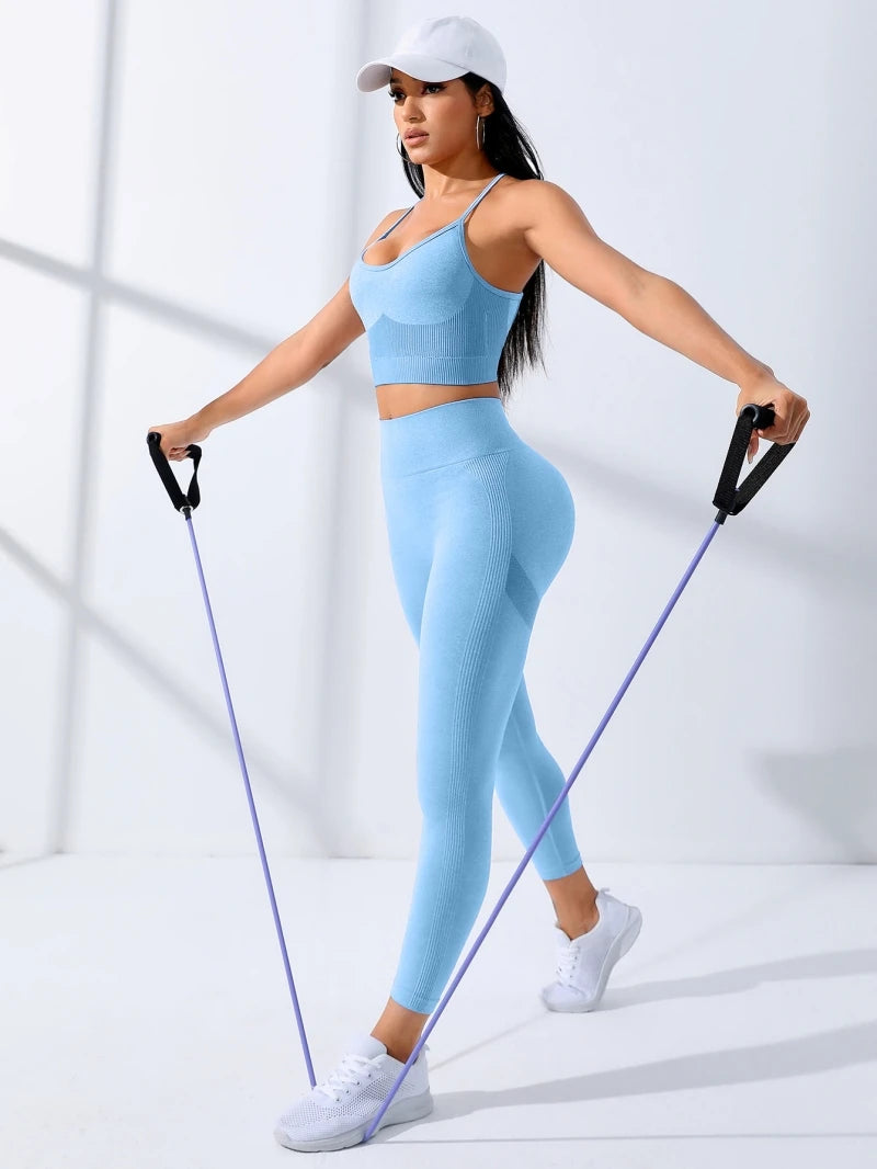 Conjunto Yoga Feminino 2 peças Leggings Sutiã Desportivo Alças Finas