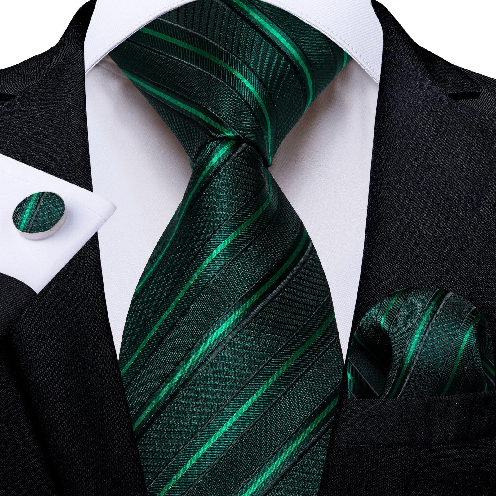 Conjunto de Gravata Masculina de Poliéster Verde Floral com Acessórios