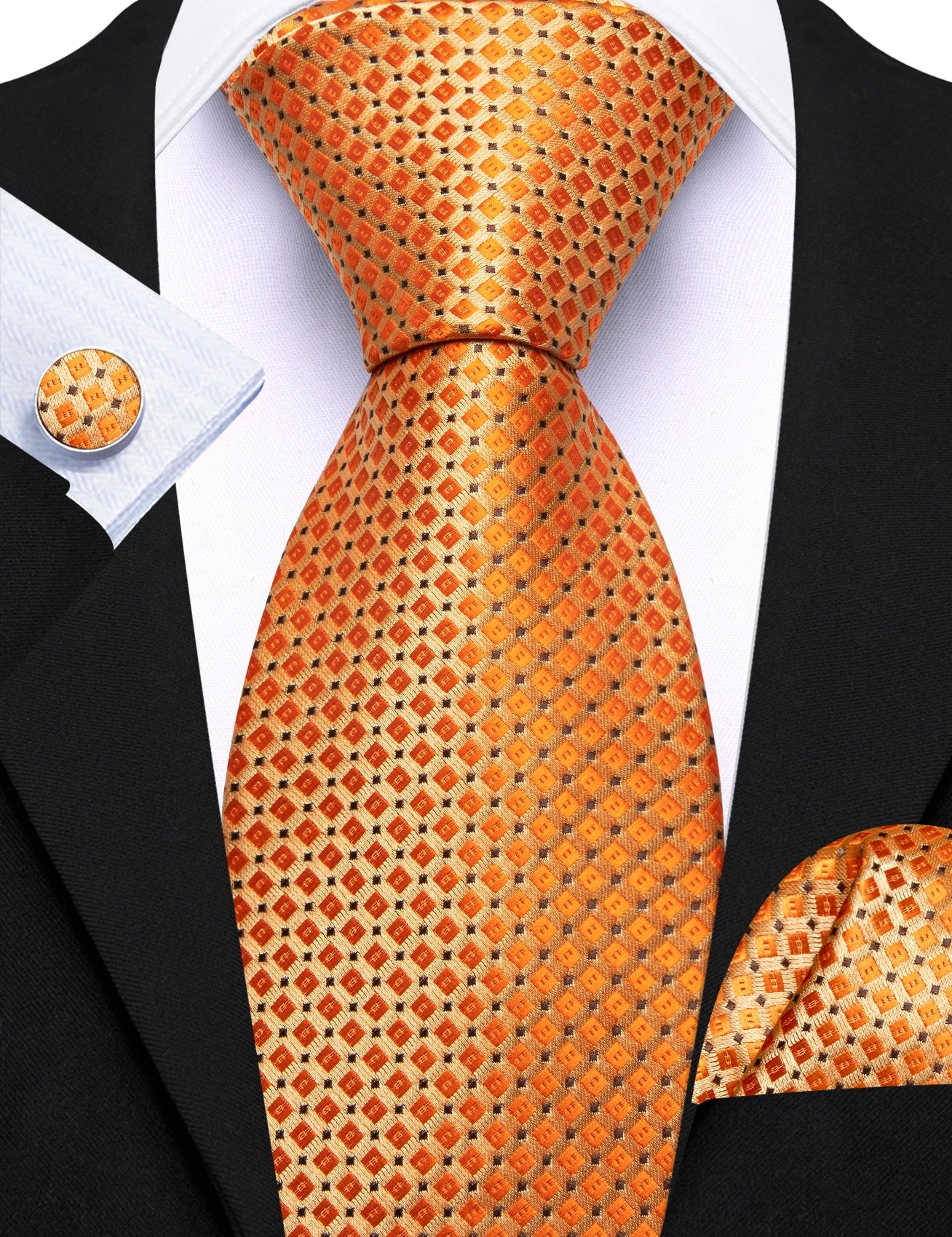 Square Dots Men Tie Handkerchief Cufflinks Set Woven Necktie For Wedding Party Business Male Ties Gift Casual Formal