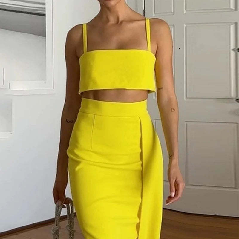 Conjunto Feminino Top e Saia Longa de Fenda