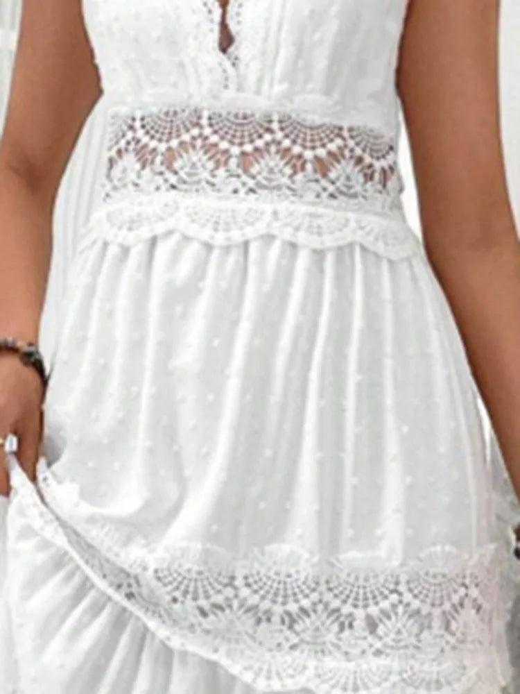 Vestido Longo Feminino de Renda Decote em V