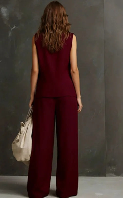 Conjunto Feminino Estilo Despojado Composto por Calça e Blusa Sem Mangas