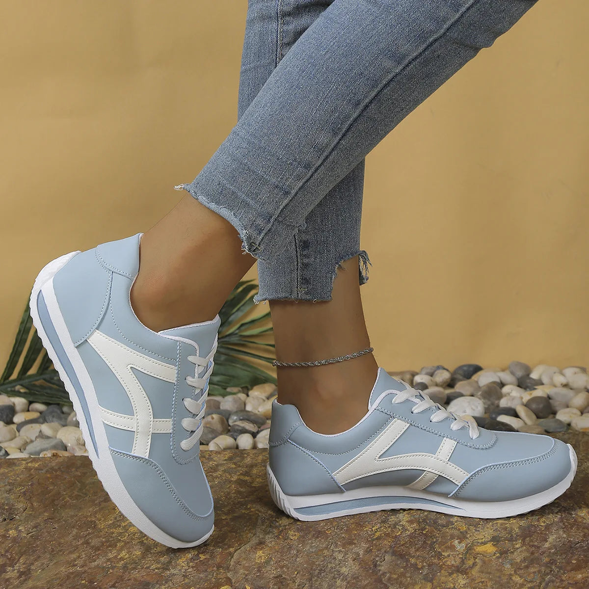 Tênis Feminino Casual de Couro PU Antiderrapante