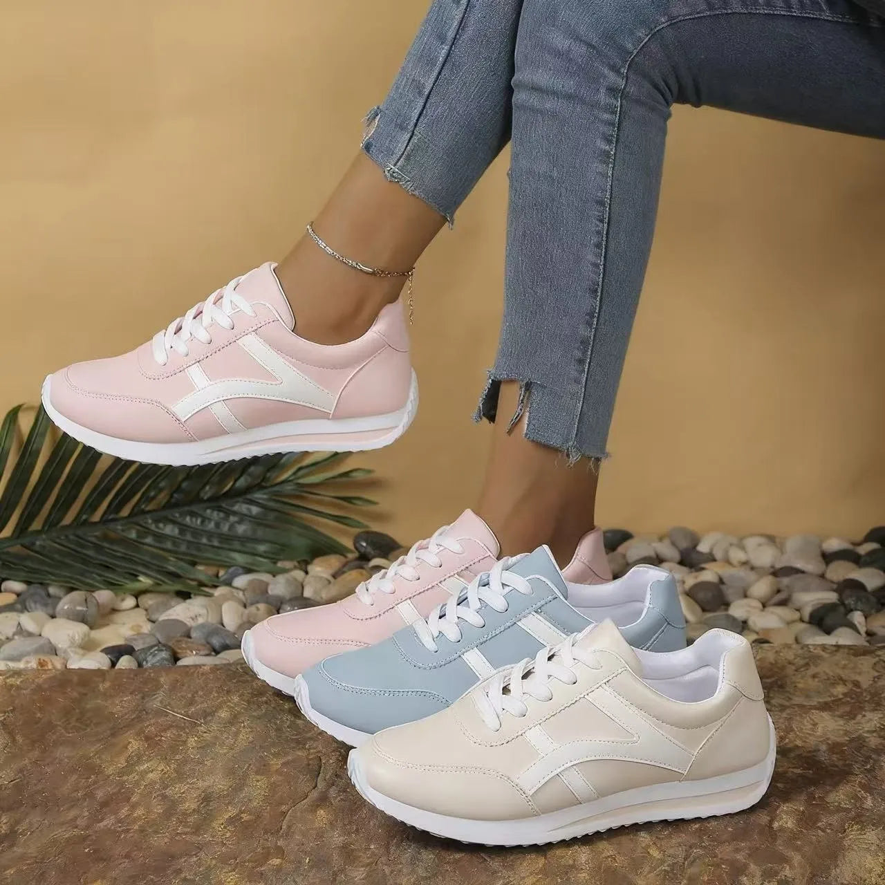 Tênis Feminino Casual de Couro PU Antiderrapante