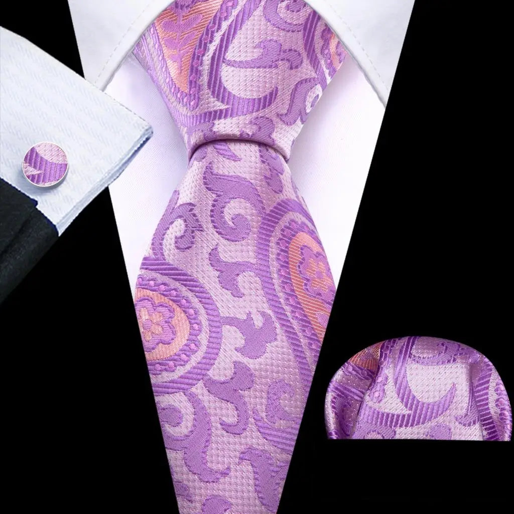 Conjunto de Gravata Masculina de Seda Roxo com Lenço