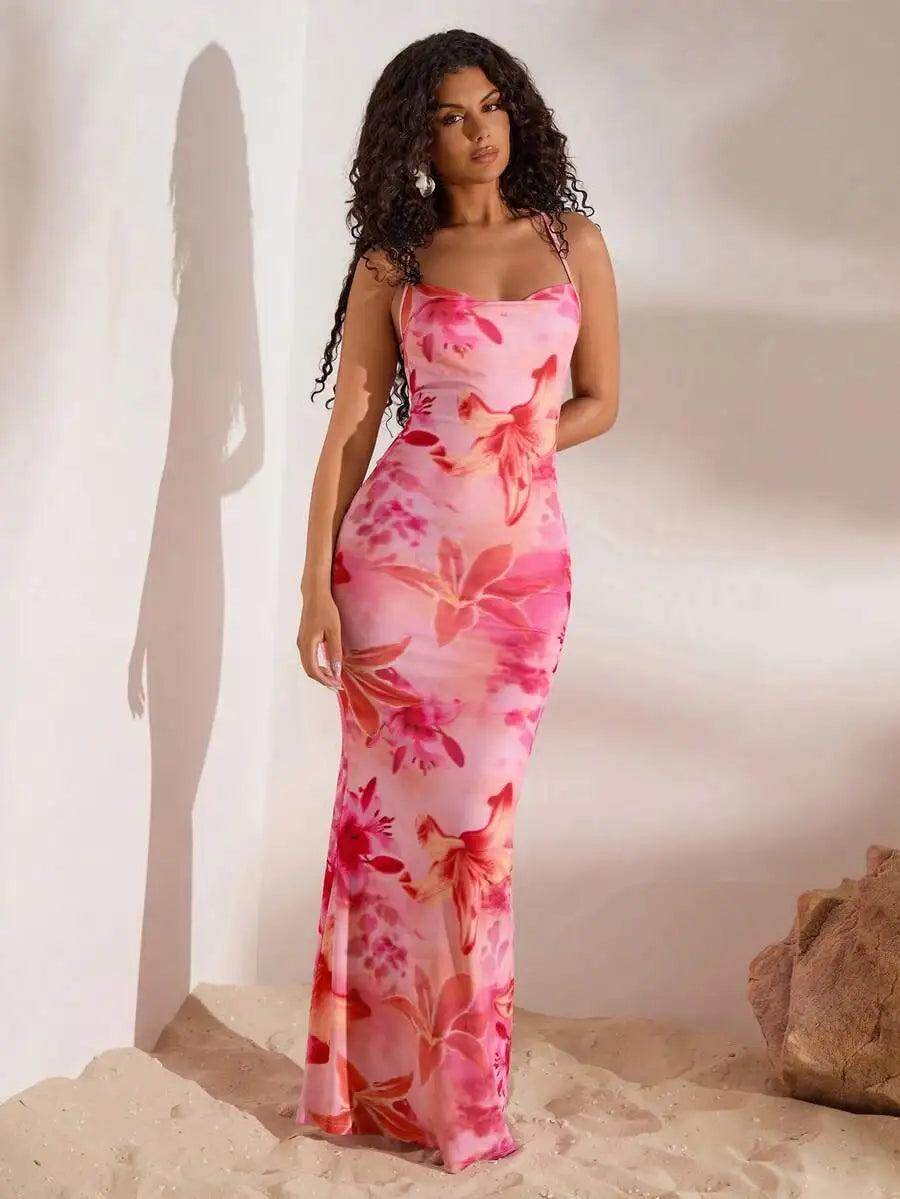 Vestido Longo Feminino de Malha com Estampa Floral by Loja Bruna Modas