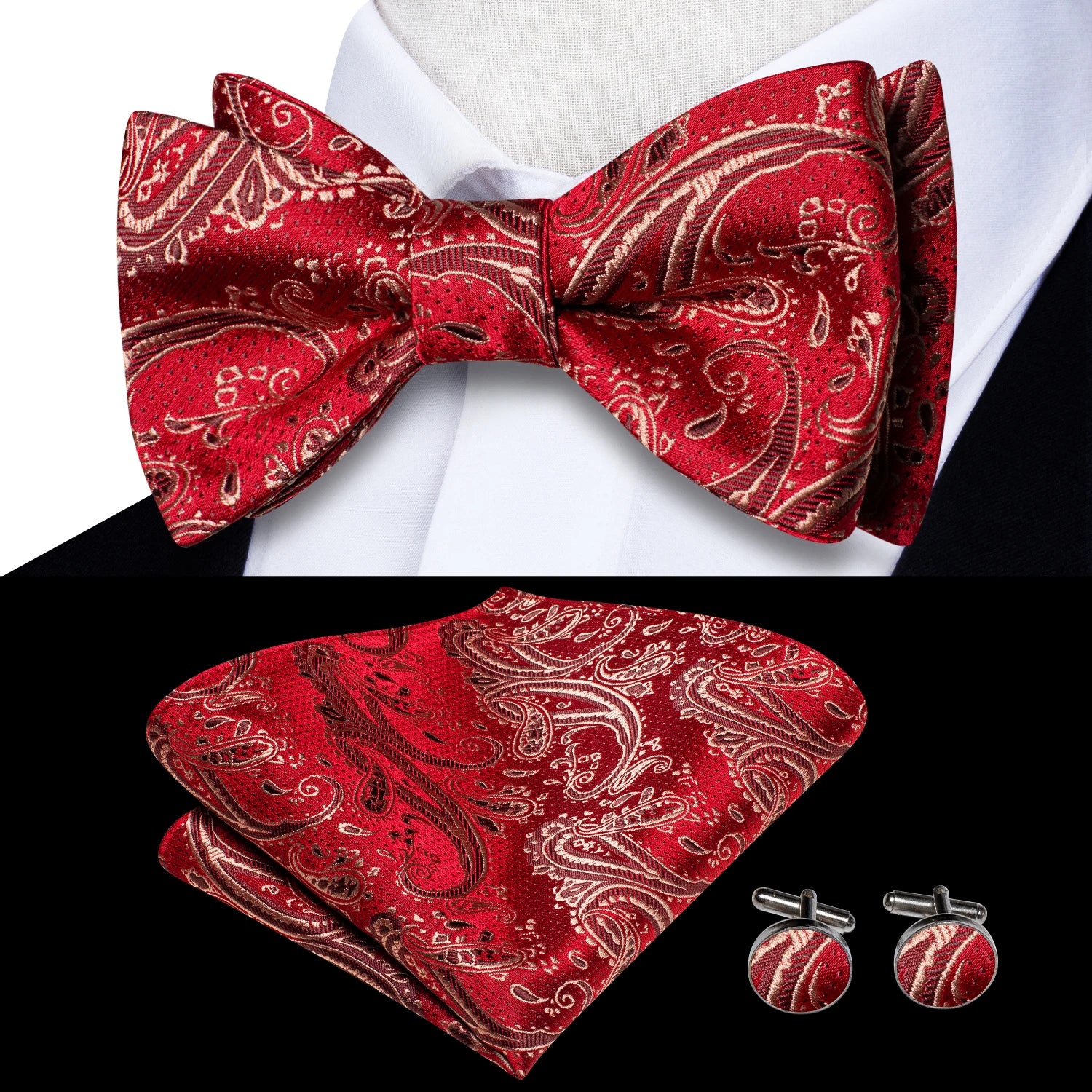 Conjunto de Gravata Masculina Borboleta de Seda Ajustável