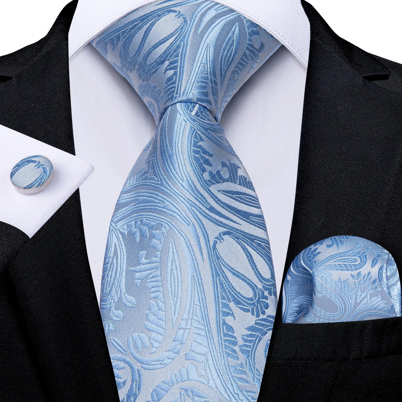 Gravata Masculina de Luxo Azul Claro com Estampa Paisley