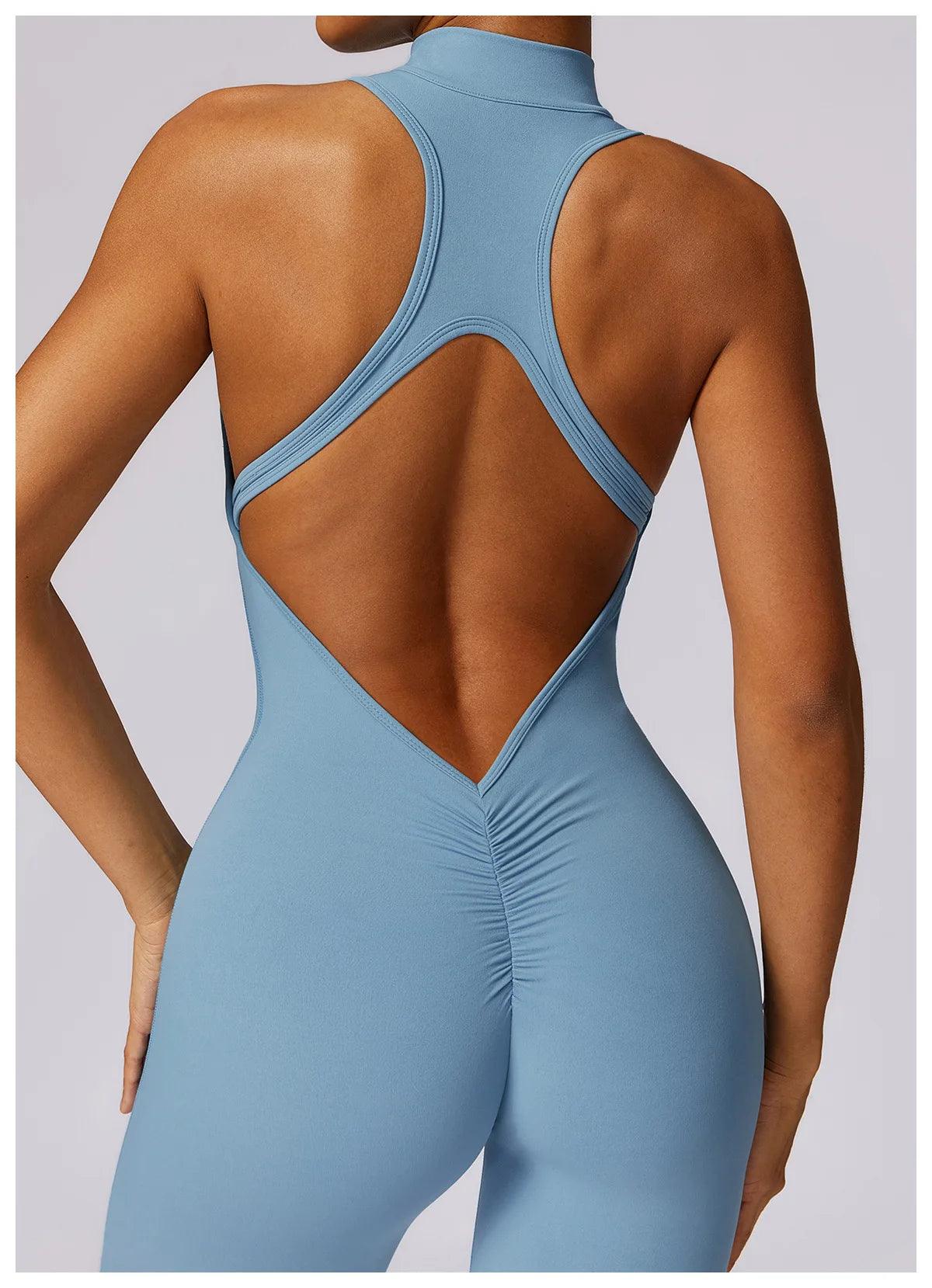 Macacão Feminino Fitness V-Back com Zíper