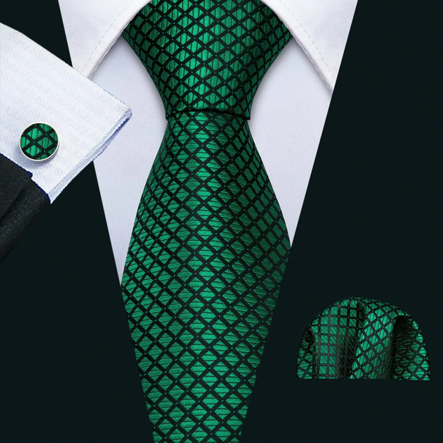 Kit Gravata Masculina Poliéster Estilo Formal com Lenço e Abotoaduras