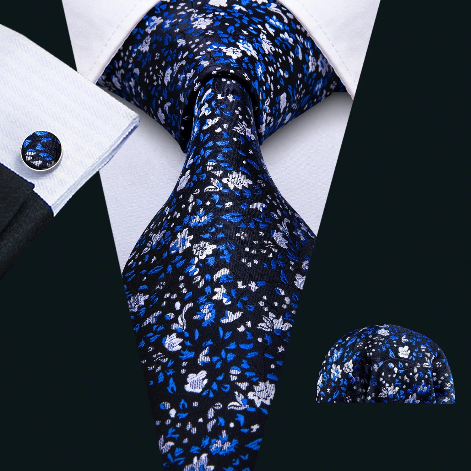 Kit de Gravata Masculina de Seda Jacquard Azul