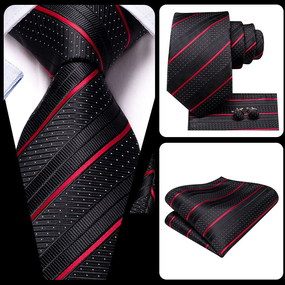 Gravata Masculina de Luxo Preto Listrado com Acessórios by Loja Bruna Modas