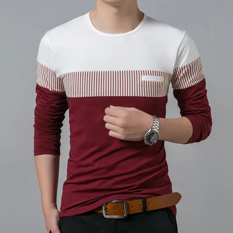Camiseta Masculina Listrada Manga Longa Cadenzzo