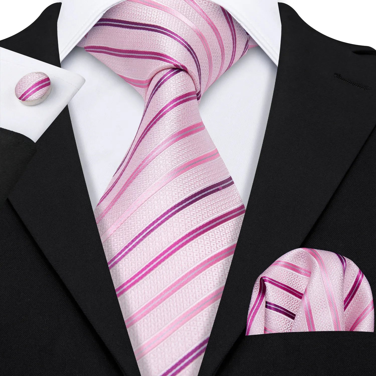 Conjunto Gravata Masculina Social Moderna com Lenço e Abotoaduras