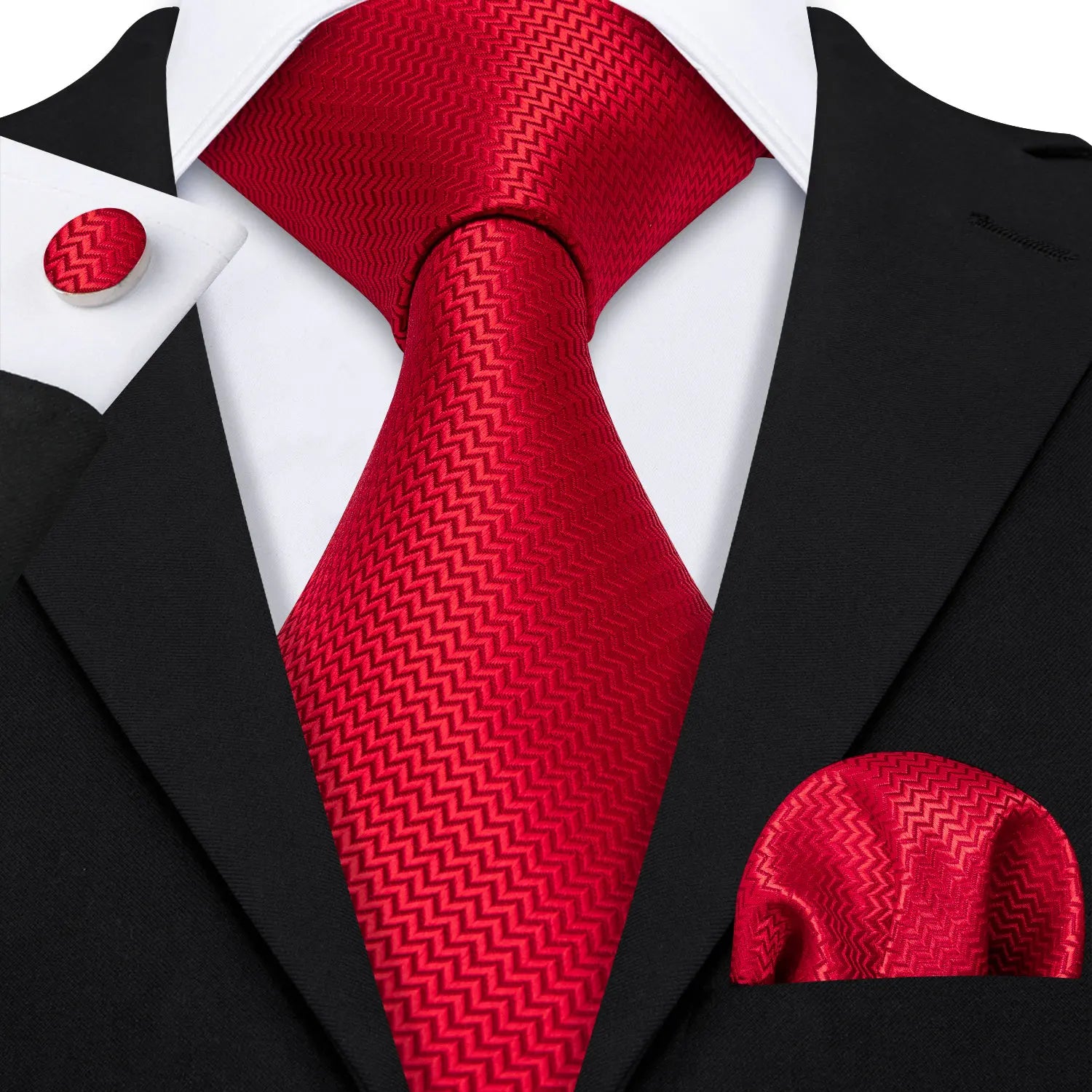Conjunto de Gravata de Luxo em Seda Jacquard + Lenço & Abotoaduras