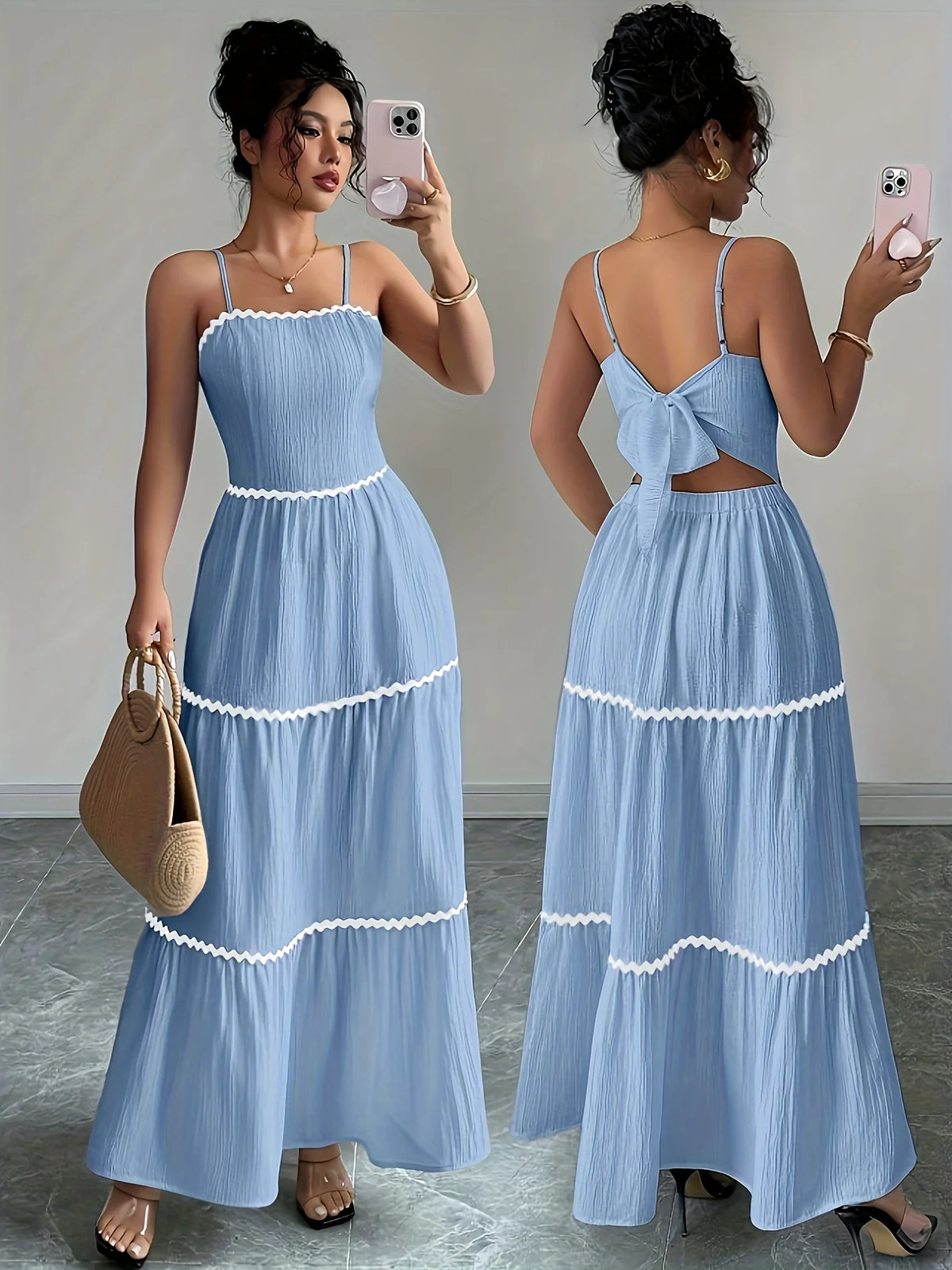 Vestido Longo Feminino Casual com Alças Finas by Loja Bruna Modas