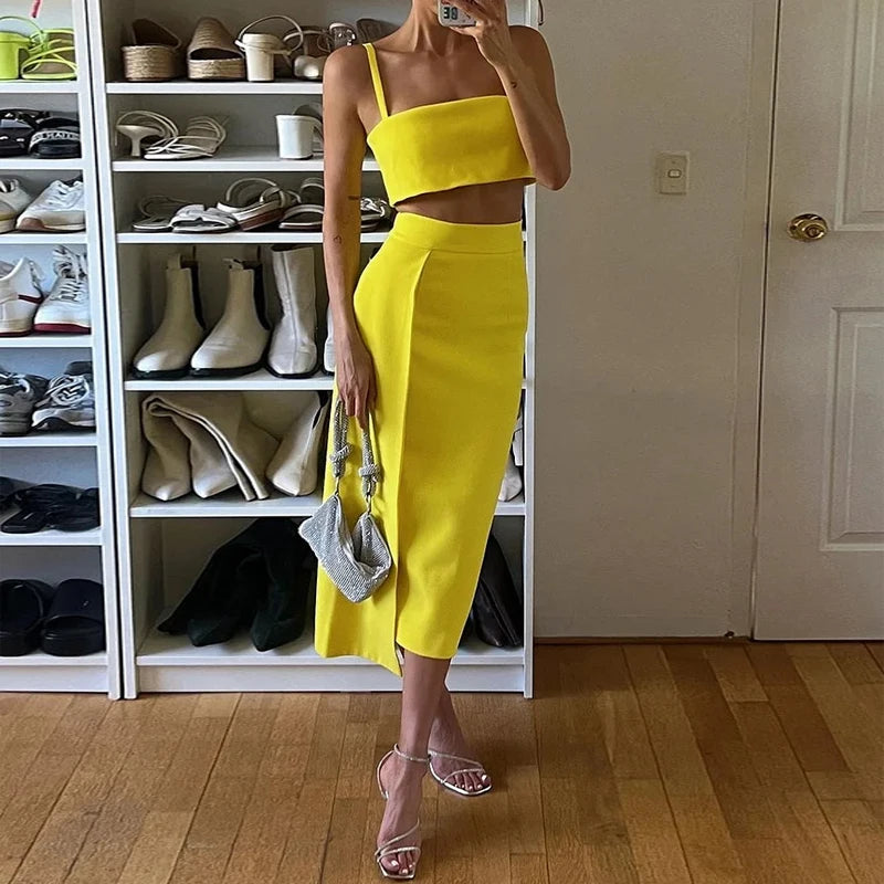 Conjunto Feminino Top e Saia Longa de Fenda