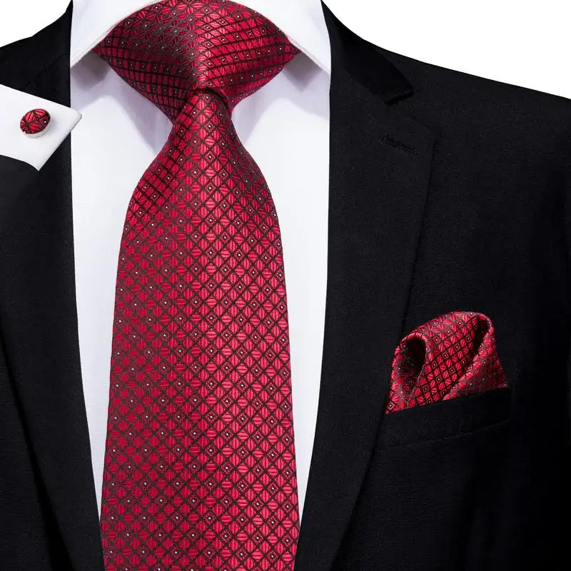 Gravata Masculina de Seda Vermelho Bordô com Acessórios