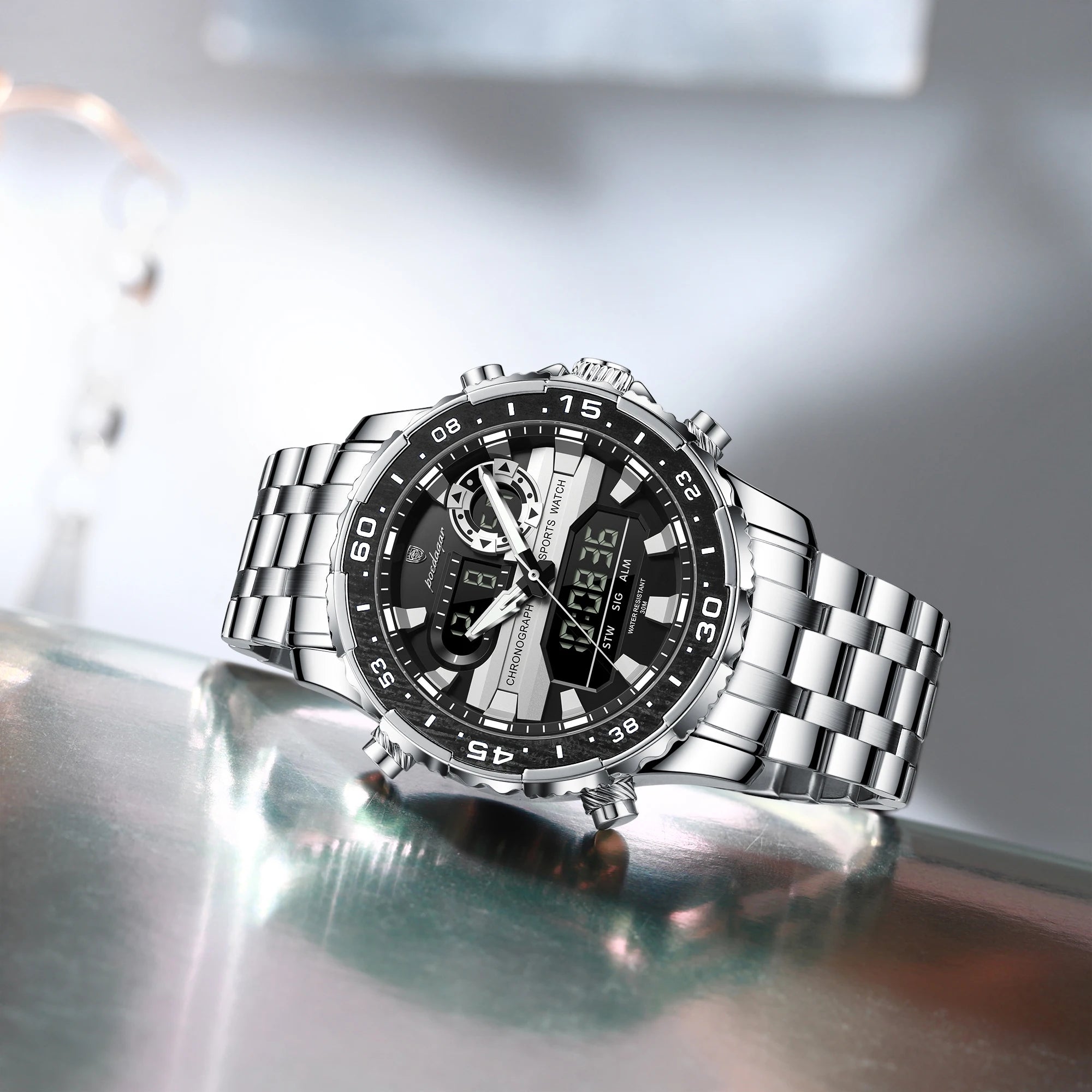Relógio Masculino Militar Luminoso com Pulseira de Aço Inoxidável by Loja Bruna Modas