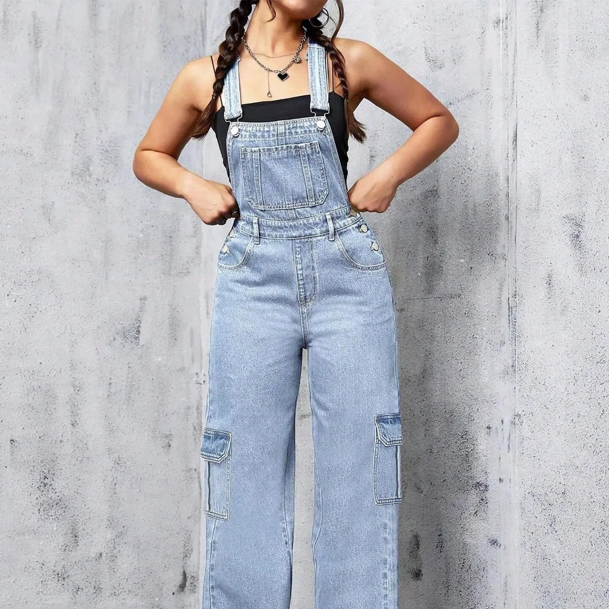 Macacão Feminino Jeans Cargo Rivatra