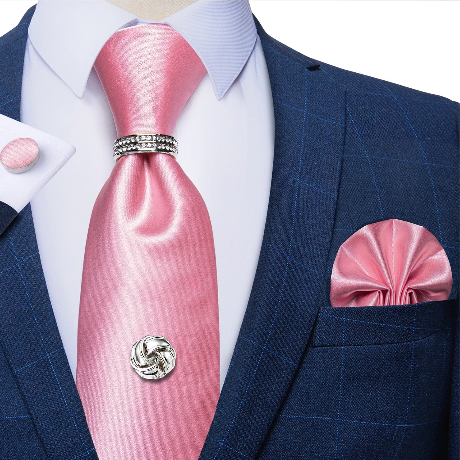 Conjunto de Gravata Masculina de Luxo Rosa 8cm