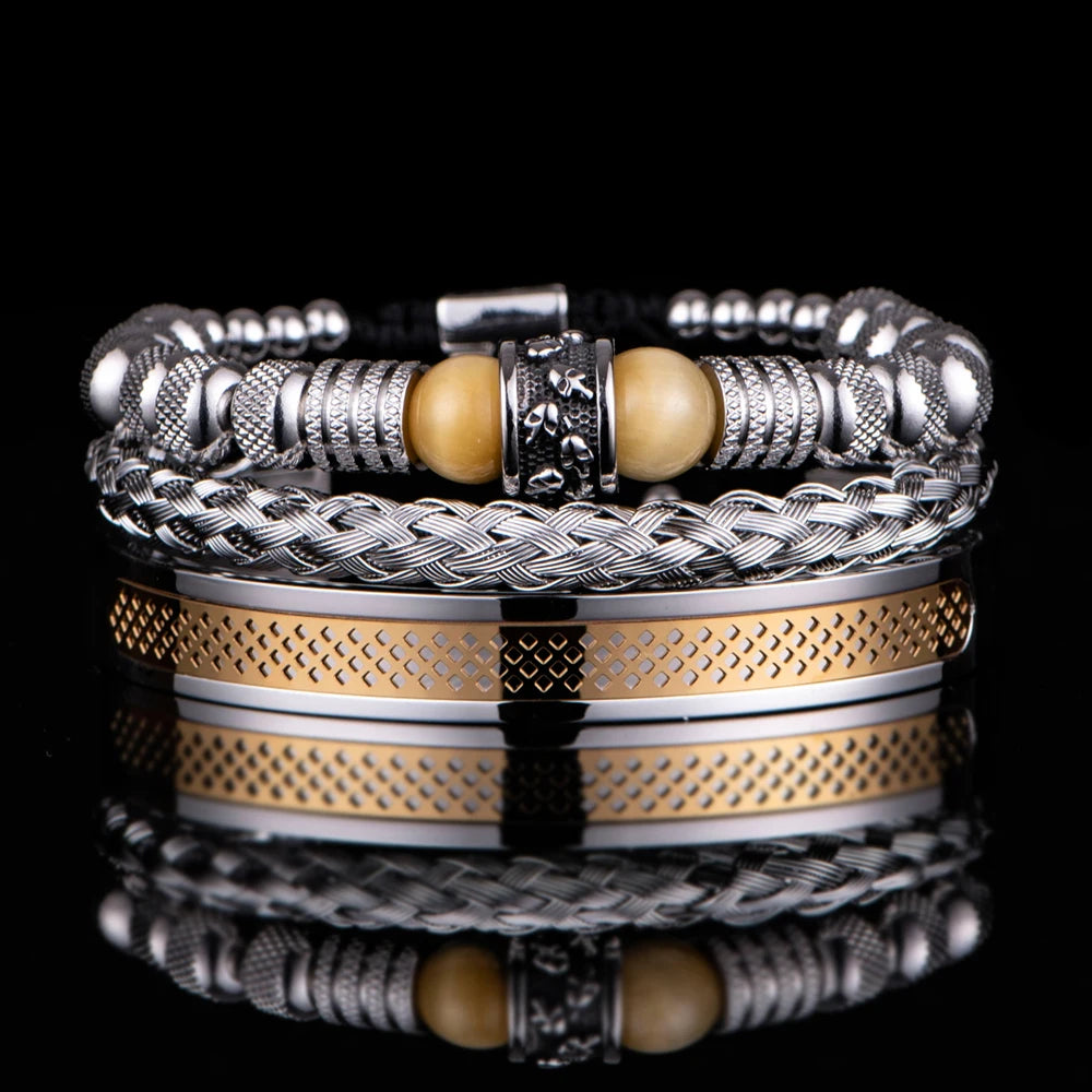 Conjunto de 3 Pulseiras Masculina Olho de Tigre
