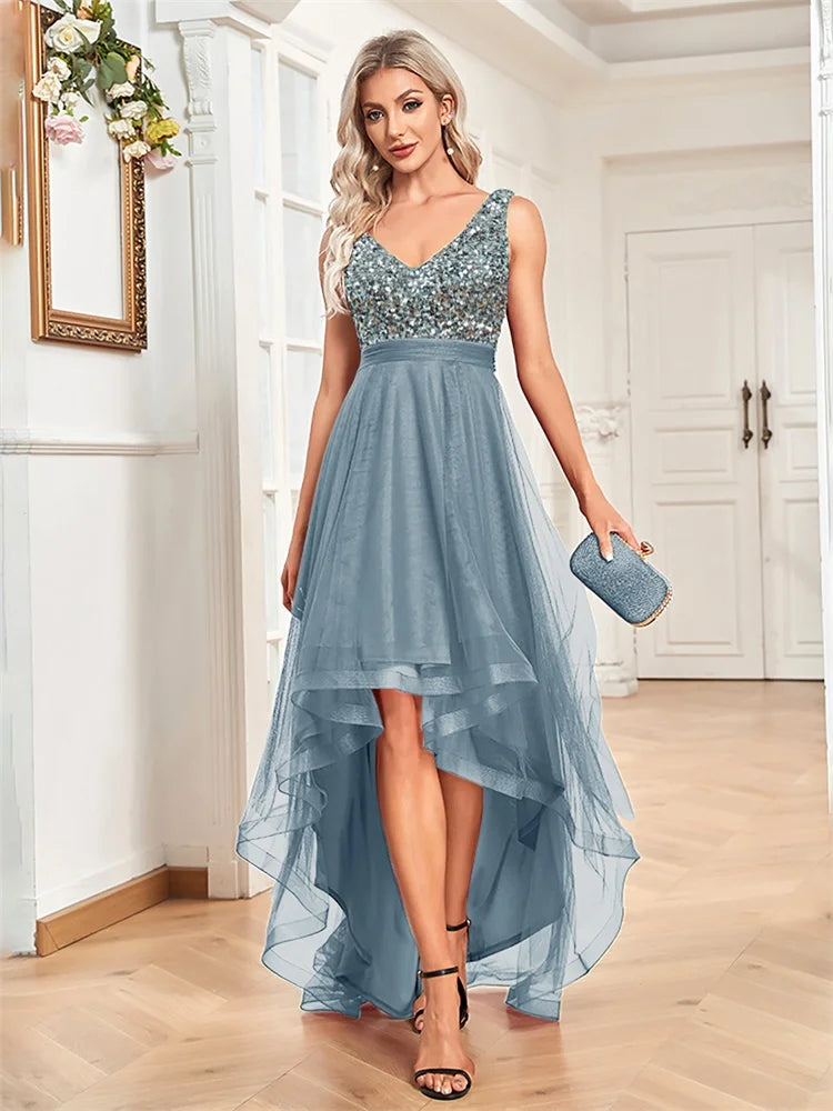 Vestido Longo Feminino de Lantejoulas Azul